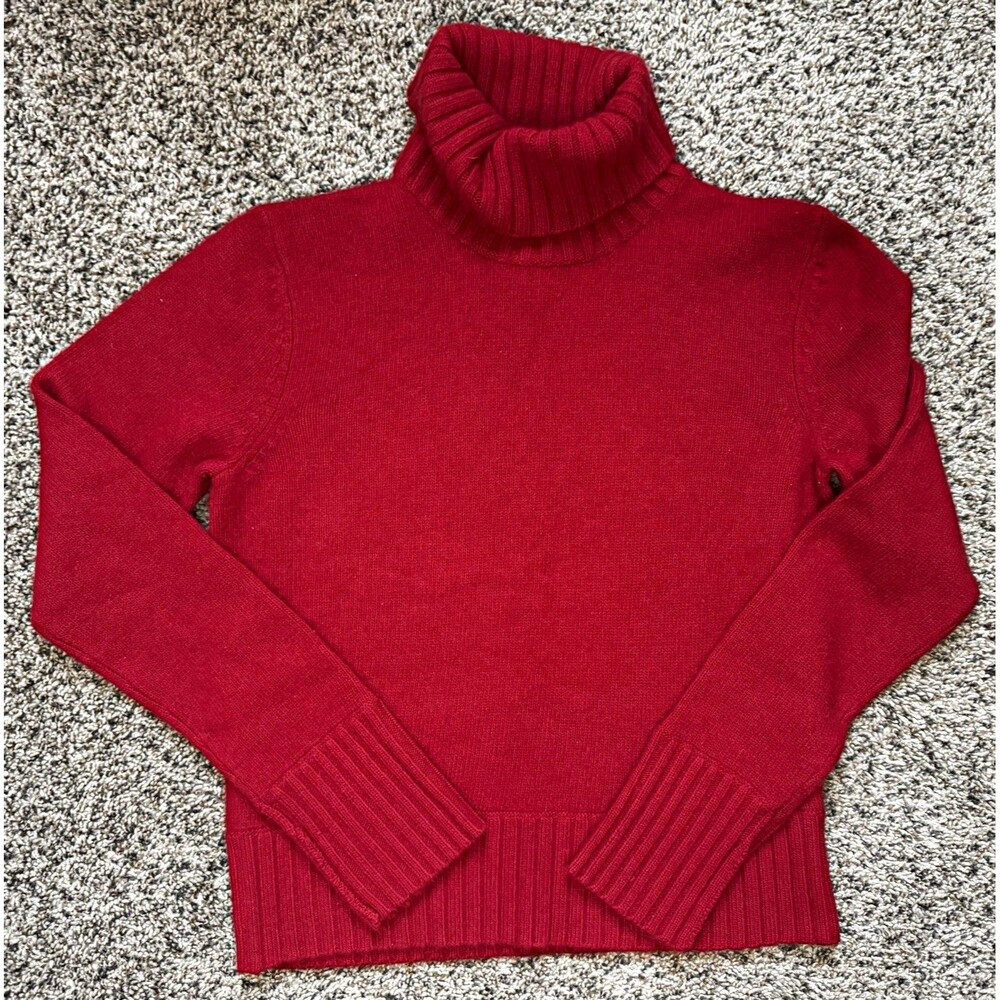 Lauren Ralph Lauren Red Turtleneck Sweater L Merino Wool Cashmere Angora